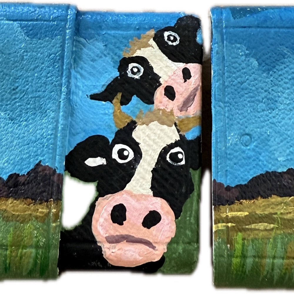 Hand Painted Vintage Card Holder with Adorable Cows
